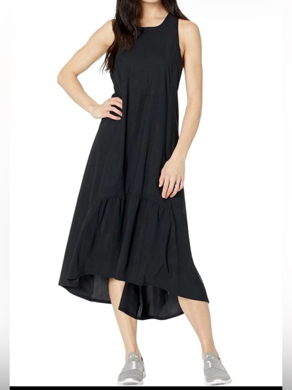 Sweaty Betty Black Sleeveless High-Low Tiered Midi Dress